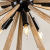 9-Light Distressed Black Sputnik Natural Wood Chandelier