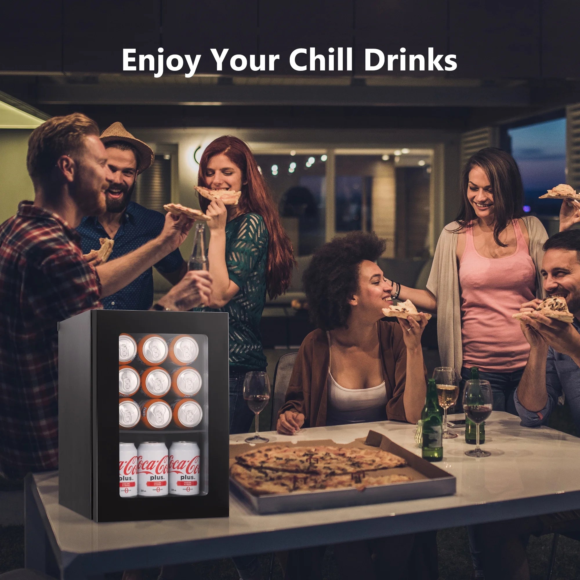 6 Bottles and 24 Cans Mini Beverage Refrigerator & Portable Wine Cooler with Glass Door, Black