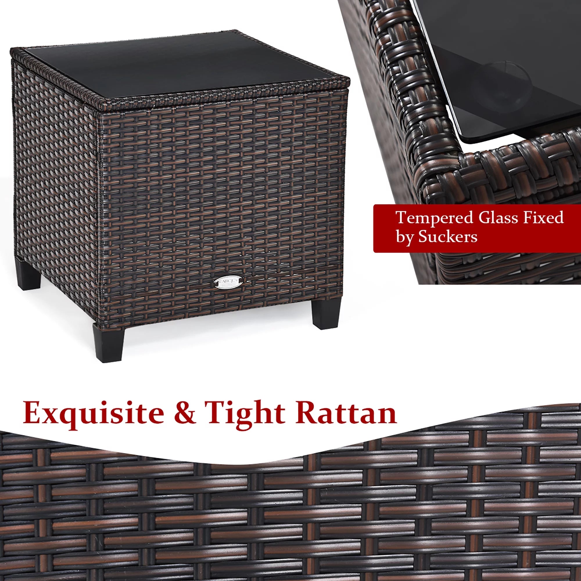 3PCS Patio Rattan Furniture Set Cushioned Conversation Set Sofa Coffee Table Red