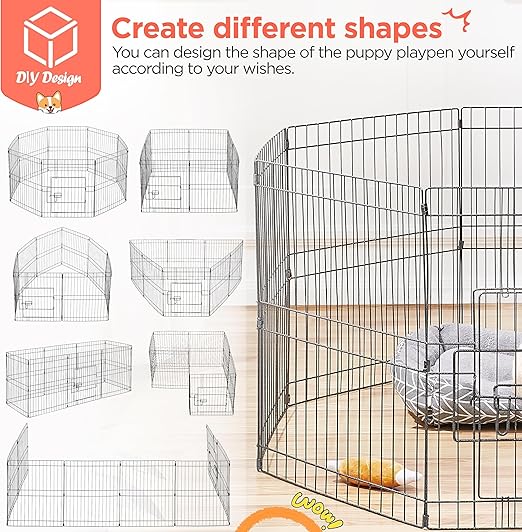 8 Panel Foldable Metal Dog Exercise Pen Pet Playpen Dog Fence Outdoor & Indoor Use for Small Animals with Door Black