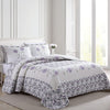 Carnation Floral Embroidered Quilted Bedspread, Lightweight, All-Seasons, Queen, Lavender