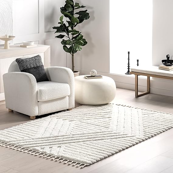 Risette Solid 4'x6' Shag Area Rug, Ivory
