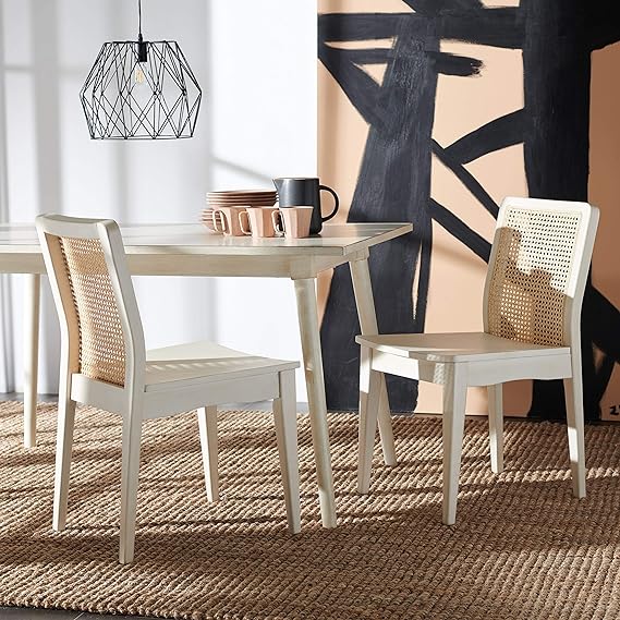 White/Natural Rattan Dining Chair (Set of 2)