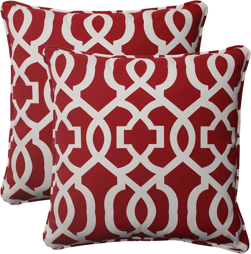 2pc Pillow Perfect Trellis Indoor/Outdoor Accent Throw Pillows - Red New Geo SHOWROOM ITEM