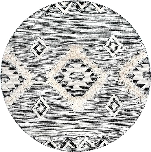 8' round Savannah Wool Black Round Indoor Geometric Area Rug