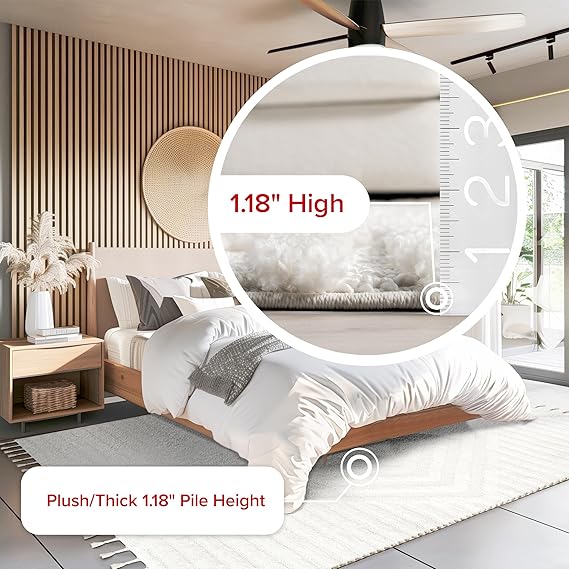 Risette Solid 4'x6' Shag Area Rug, Ivory