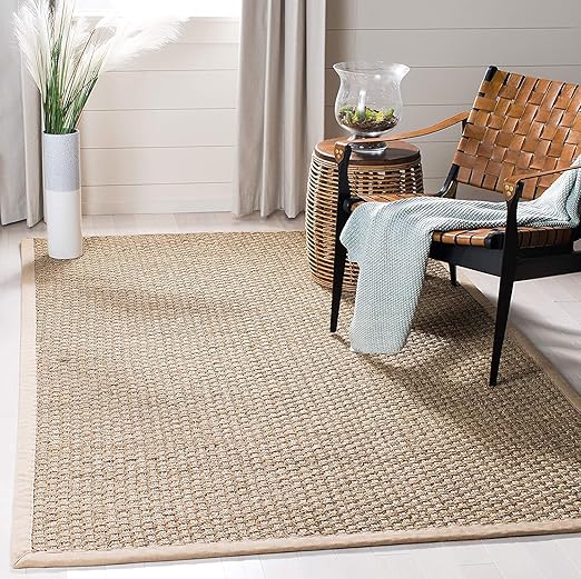 Natural Fiber Collection Accent Rug - 3' x 5', Natural & Beige, Border Basketweave Seagrass Design, Easy Care, Ideal for High Traffic Areas