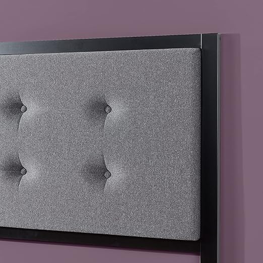 Barbara Button Tufted Grey Upholstered Metal Headboard, Queen