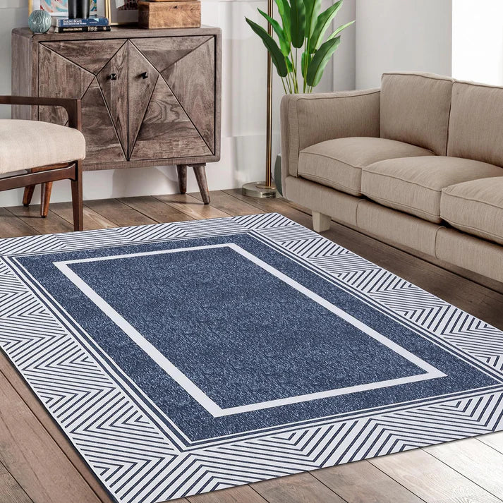 Bordered Washable Area Rugs 5x7 Blue