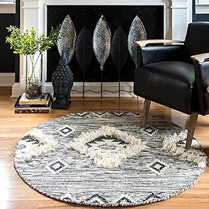 8' round Savannah Wool Black Round Indoor Geometric Area Rug