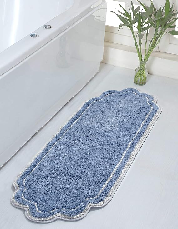 Allure Collection 100% Cotton Tufted Bathroom Rug, Soft and Absorbent Bath Rugs, Non-Slip Bath Carpet, Machine Wash Dry Bath Mats for Bathroom Floor, Blue