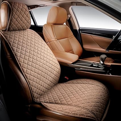 Faux Linen Car Seat Cover for Cars - 1 Unit – Light Brown