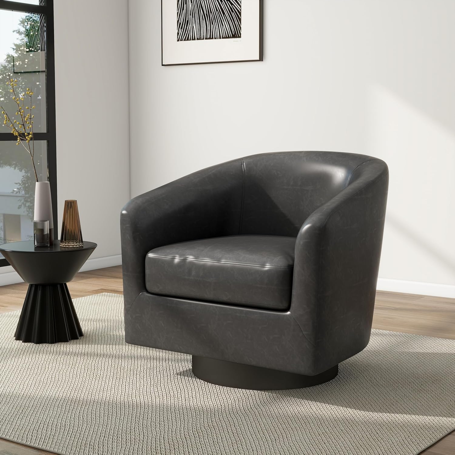 Vegan Leather Swivel Barrel Chair SHOWROOM ITEM