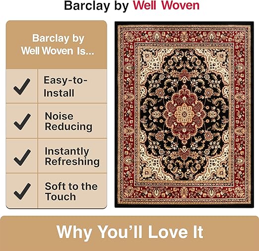 Barclay Medallion Kashan Black Traditional Area Rug
