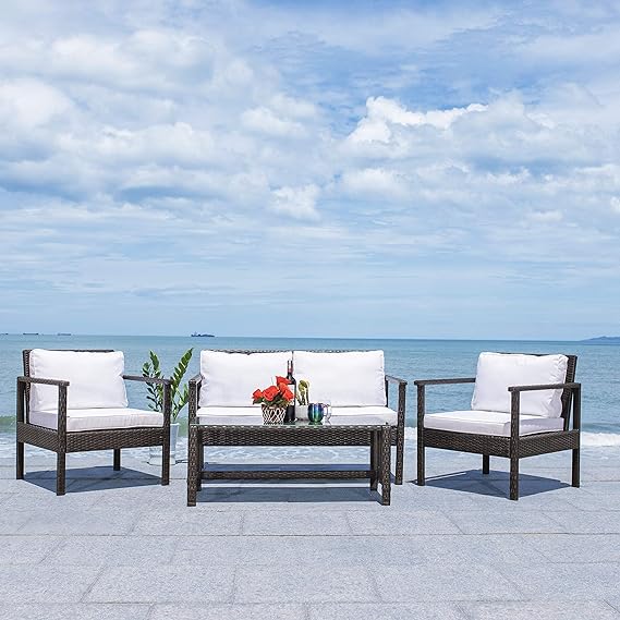 4 Piece Safavieh Outdoor Collection Garnen Wicker Set