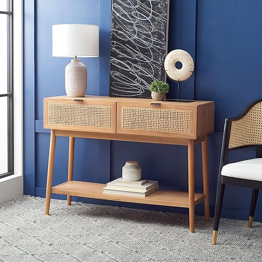 Baisley Natural 2-Drawer Lower Shelf Rattan Console Table