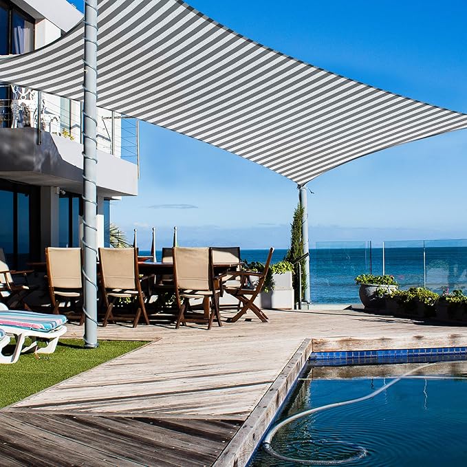 1 Pack Rectangle Sun Shade Sail Gray+White 97% UV Block Outdoor Patio Pool Garden Yard Lawn Carport Cover Net Awning Canopy