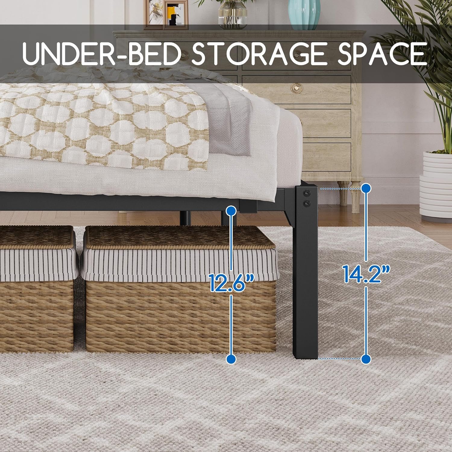 Bed Frames Heavy Duty Metal Platform Bed with Under Bed Storage, No Box Spring Needed, Easy Assembly, Sturdy Steel Slat Support, Black - Queen