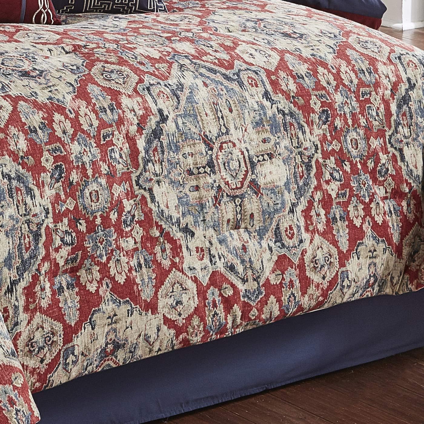 100% Polyester Comforter Set, Queen, Sadler - Red/Gray, 9 Piece Set