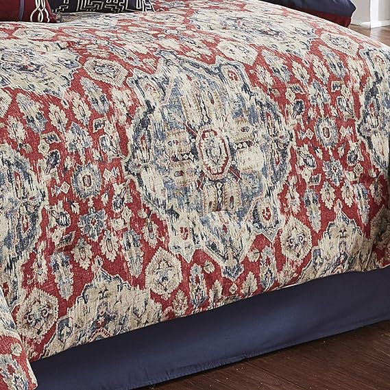 100% Polyester Comforter Set, King, Sadler - Red/Gray, 10 Piece Set