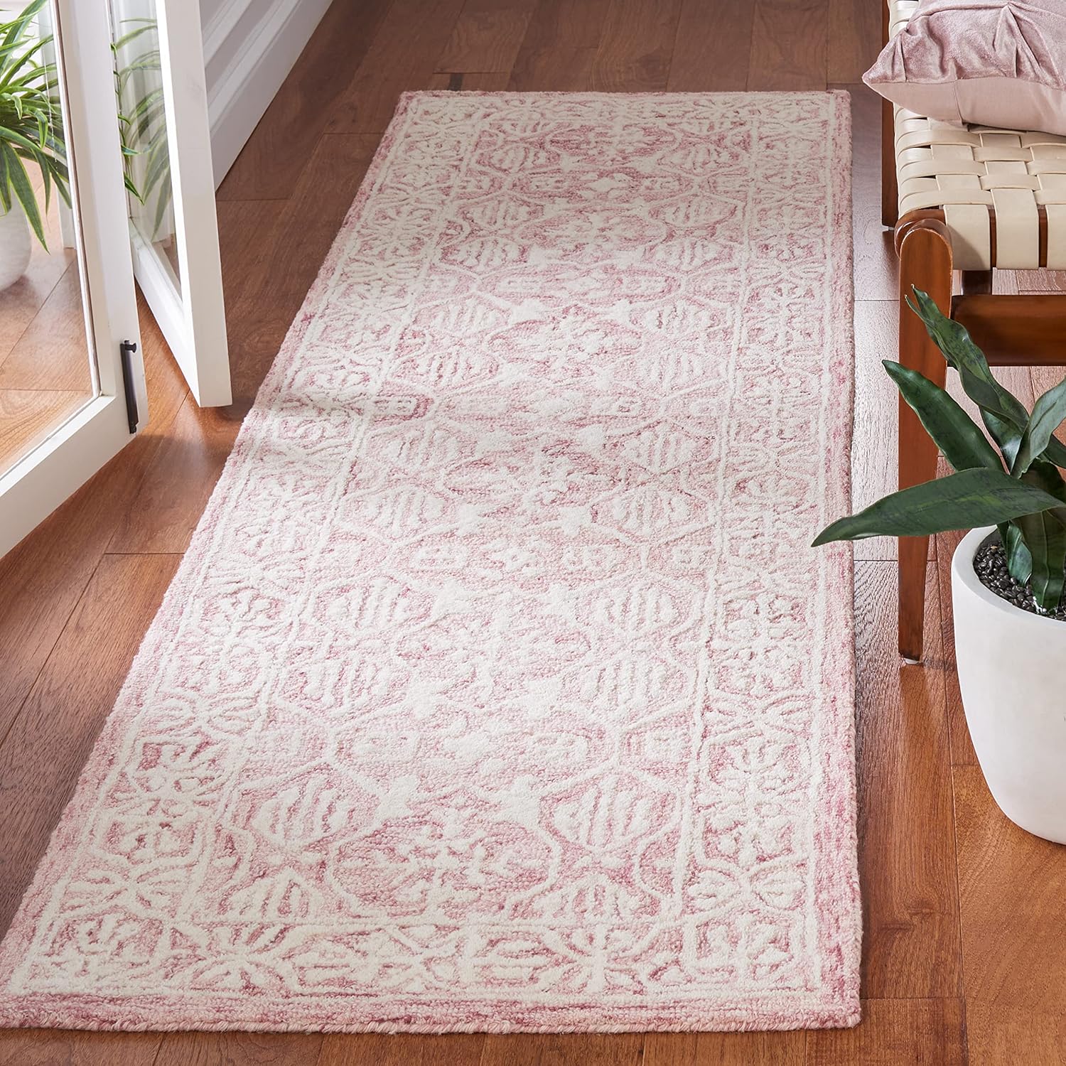 2'3" x 8', Dark Pink & Ivory, Handmade Wool Area Rug