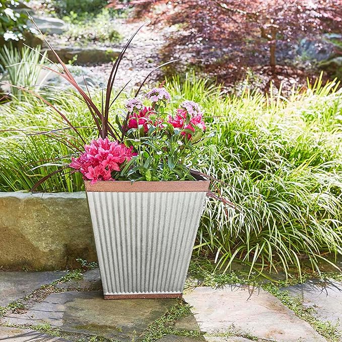 Rustic Resin Faux Galvanized Square Planter