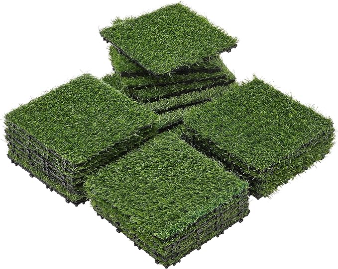 27PCS Turf Interlocking Deck Tiles Fake Grass Interlocking Carpet Tiles Grass for Indoor Outdoor