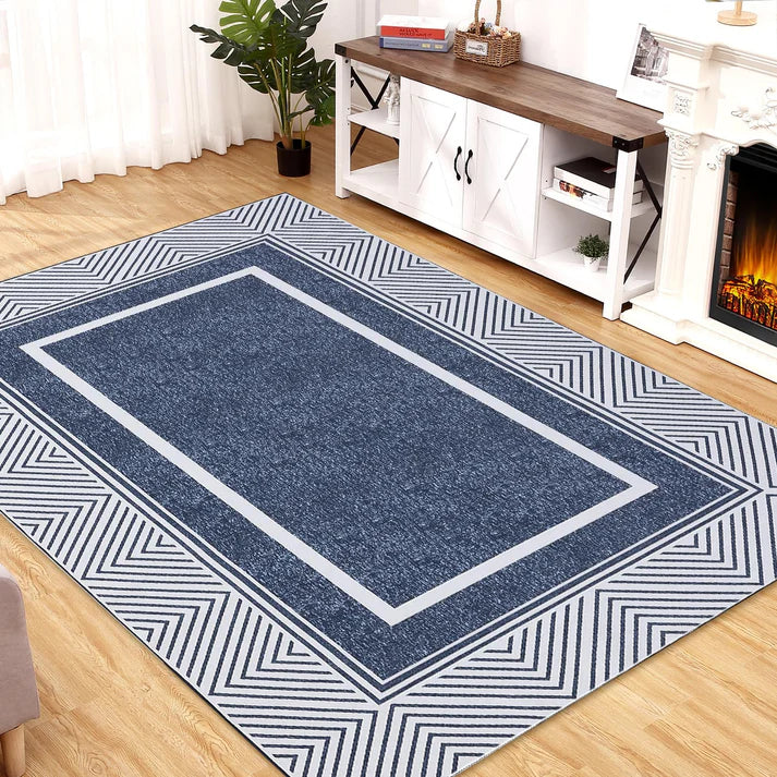 Bordered Washable Area Rugs 5x7 Blue