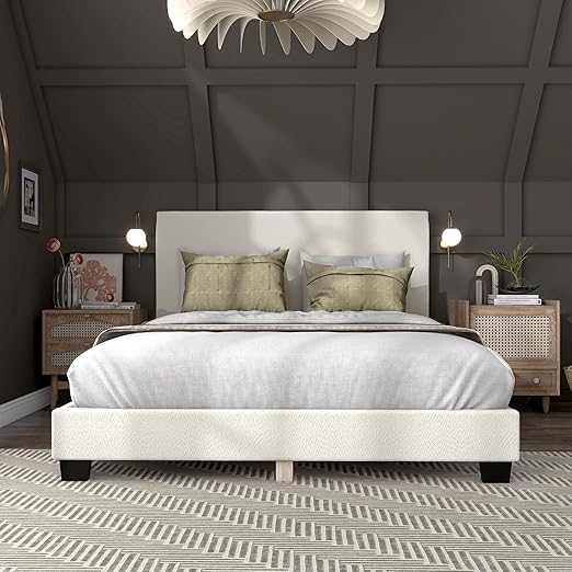 Vivienne Modern Boucle Fabric Queen FOOTBOARD, HEADBOARD AND SLATS ONLY