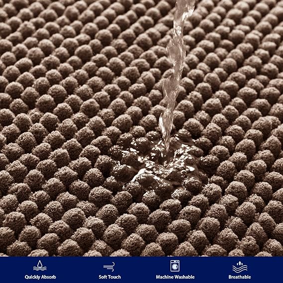 Bathroom Rugs Chenille Bath Rug Soft Short Plush Bath Mat Soft Shower Mat Water Absorbent Shower Mat Quick Dry Machine Washable(Brown,16" x 24") (Set of 2)