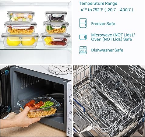 8 Pack Glass Containers Set for Food Storage with Airtight Lids, Meal Prep Container Glass