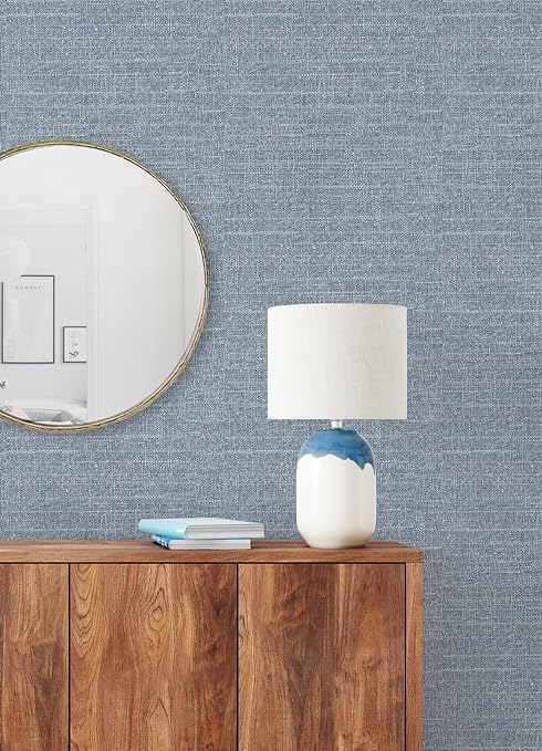 Blue Tweed Peel and Stick Vinyl Wallpaper Roll