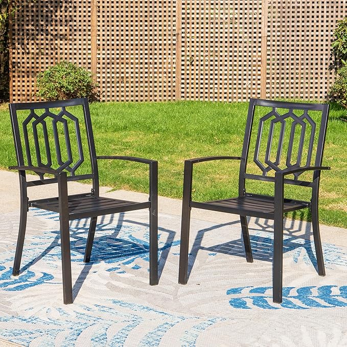 1-Piece Stackable Wrought Iron Patio Dining Chair