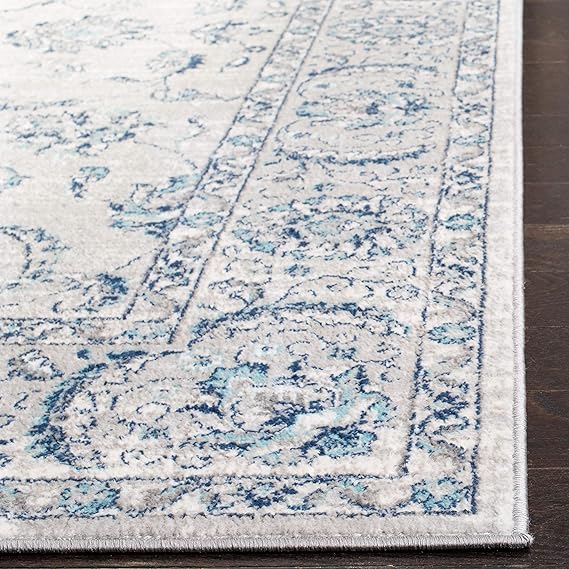 5'3" x 7'6" Light Grey/Blue Oriental Floral Scroll Non-Shedding Living Room Bedroom Dining Home Office Area Rug