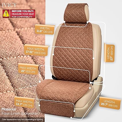 Faux Linen Car Seat Cover for Cars - 1 Unit – Light Brown