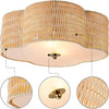 2-Light Rattan Ceiling Flush Mount with Glass Bottom