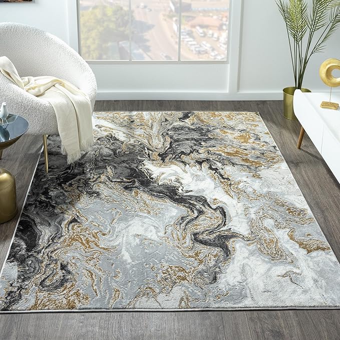 LUXE WEAVERS Marble Swirl Abstract Area Rug, Smoke 8x10 - SHOWROOM ITEM 