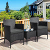 3 Pieces Patio Porch Furniture Set, Outdoor PE Rattan Wicker Conversation Set with Soft Cushions, Glass Coffee Table & 2 Chairs