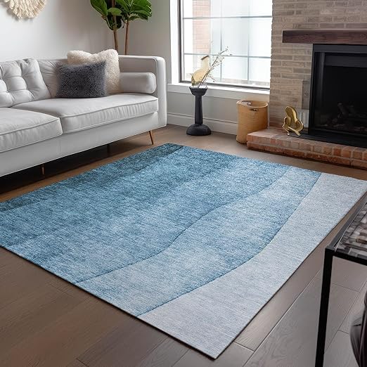 Blue Indoor Outdoor Area Rug, Easy Clean, Machine Washable, Non Shedding, Bedroom, Living Room, Dining Room, Kitchen, Patio Rug