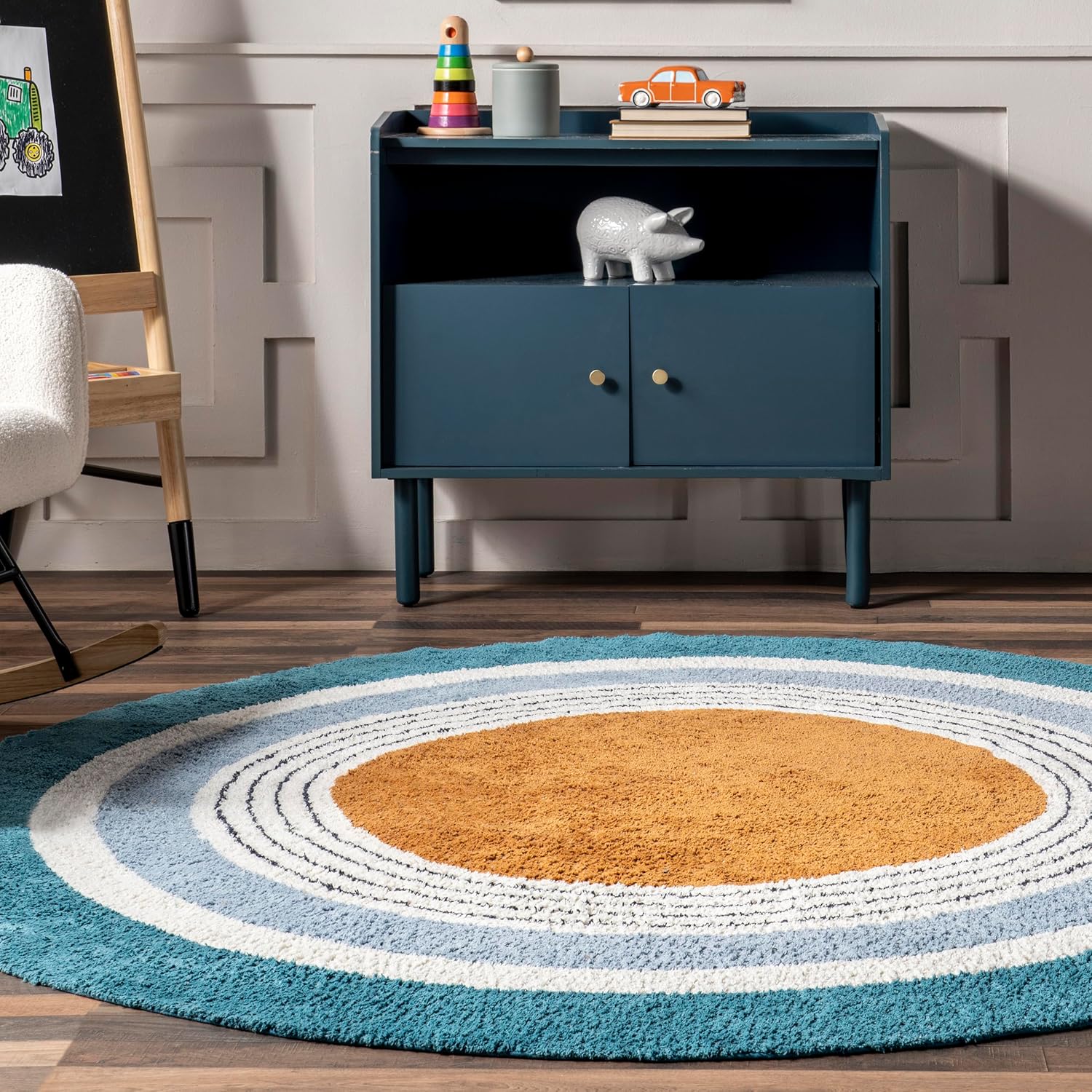 Nydia Circular Kids Machine Washable Blue  Rug