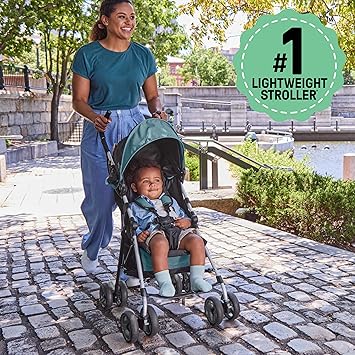 3D Mini Convenience Stroller – Lightweight Stroller with Compact Fold, Multi-Position Recline, Canopy with Pop Out Sun Visor – Umbrella Stroller for Travel and More, Slate Grey