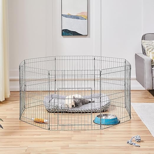 8 Panel Foldable Metal Dog Exercise Pen Pet Playpen Dog Fence Outdoor & Indoor Use for Small Animals with Door Black