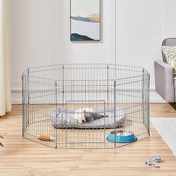 8 Panel Foldable Metal Dog Exercise Pen Pet Playpen Dog Fence Outdoor & Indoor Use for Small Animals with Door Black