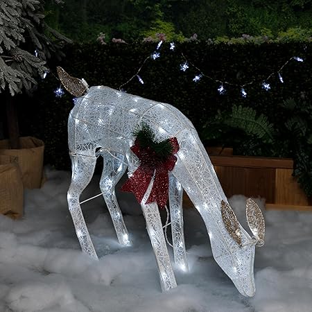 Mesh Grazing Holiday Reindeer Lawn Decoration with Cool White Lights