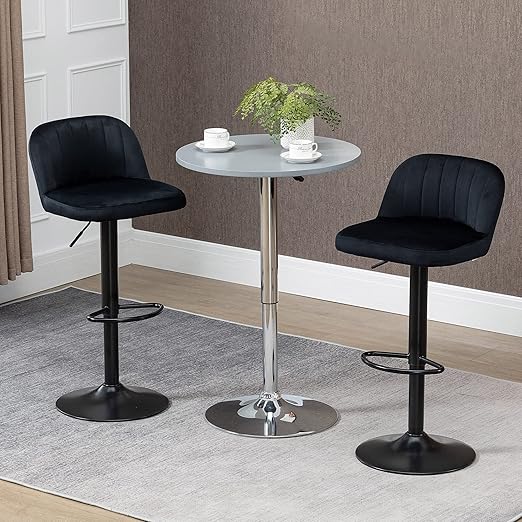 Adjustable Bar Stools 1-Piece, Velvet Counter Height Barstool, Upholstered Kitchen Stool with Swivel Seat, Steel Frame, Footrest