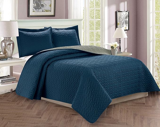3-Piece Bedspread Coverlet Majestic Design Quilted Set with Shams Twin/Twin XL
