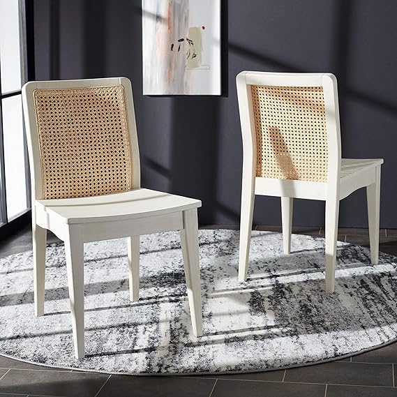 White/Natural Rattan Dining Chair (Set of 2)