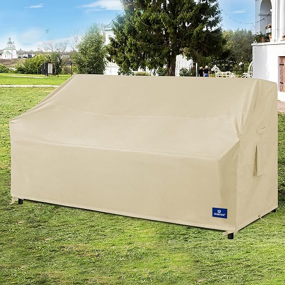 Patio Furniture Covers Waterproof Outdoor Sofa Cover Bench Covers for Lawn Outside Couch Cover with Air Vent Medium (Beige,)