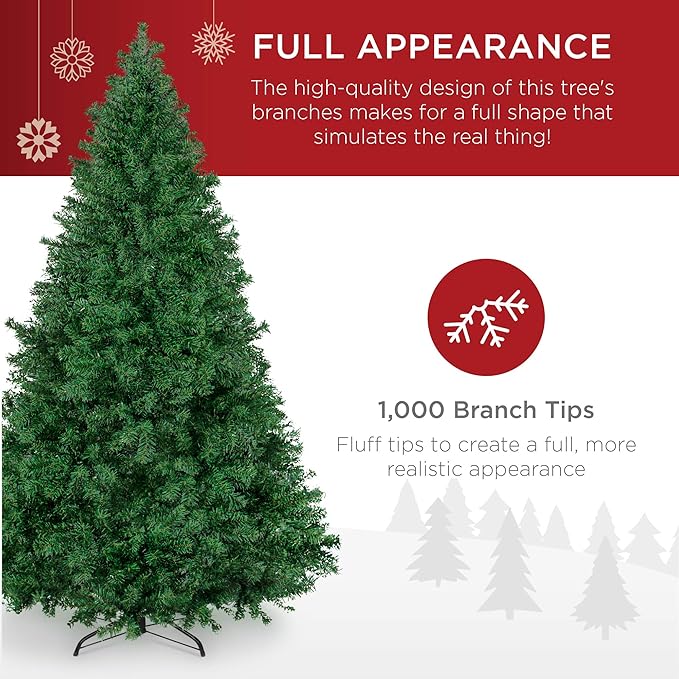 Artificial Christmas Tree, Premium Unlit Hinged Design, Dense Branches Realistic Holiday Décor w/Easy Assembly, Base