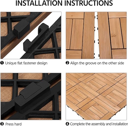 27PCS Natural Wood Deck Tiles Interlocking Patio Deck Tiles Solid Wood and Plastic Indoor&Outdoor